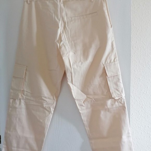 Boohoo Mens Chino Trousers Size M 34 W 31 L Chino Style Cargo Stone Colour - Picture 8 of 12